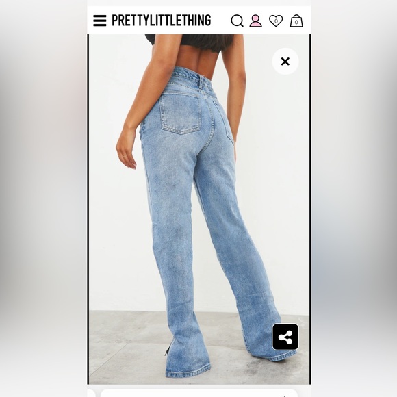 Pretty little thing mid blue wash split hem straight leg jean - Picture 1 of 3